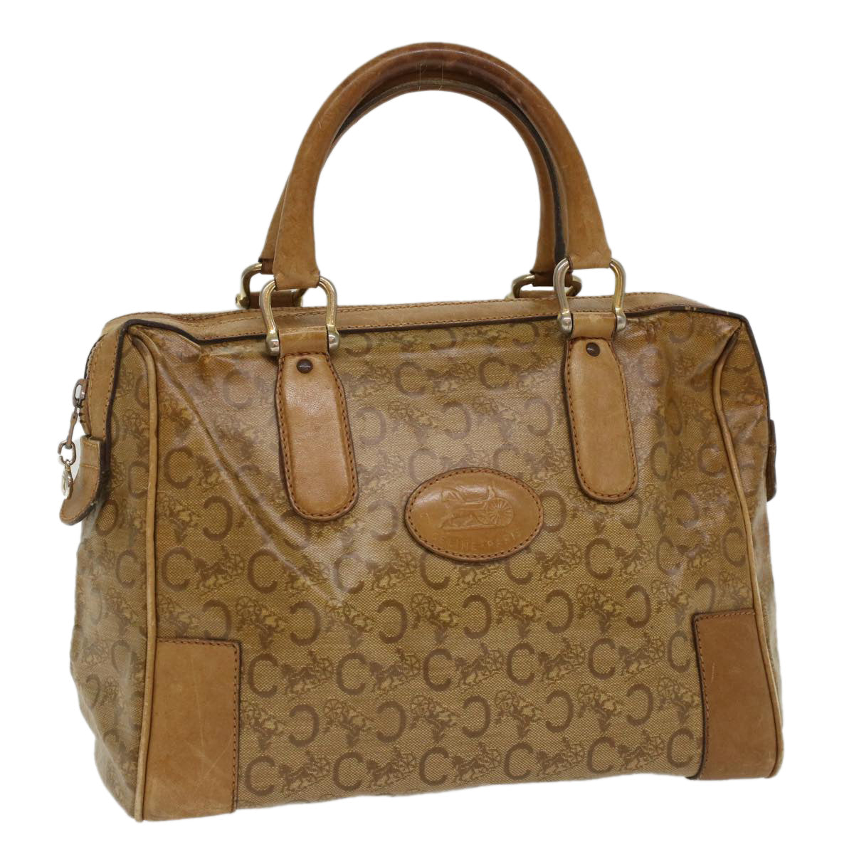 Luxury CELINE C Macadam Canvas Boston Bag Beige  7533