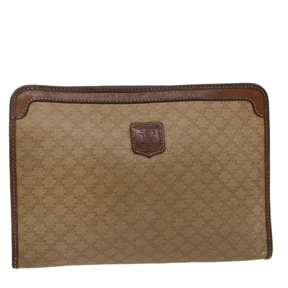 Luxury CELINE Macadam Canvas Clutch Bag Leather Beige  7544