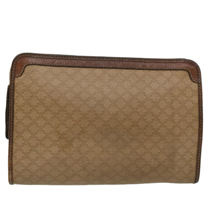 Luxury CELINE Macadam Canvas Clutch Bag Leather Beige  7544