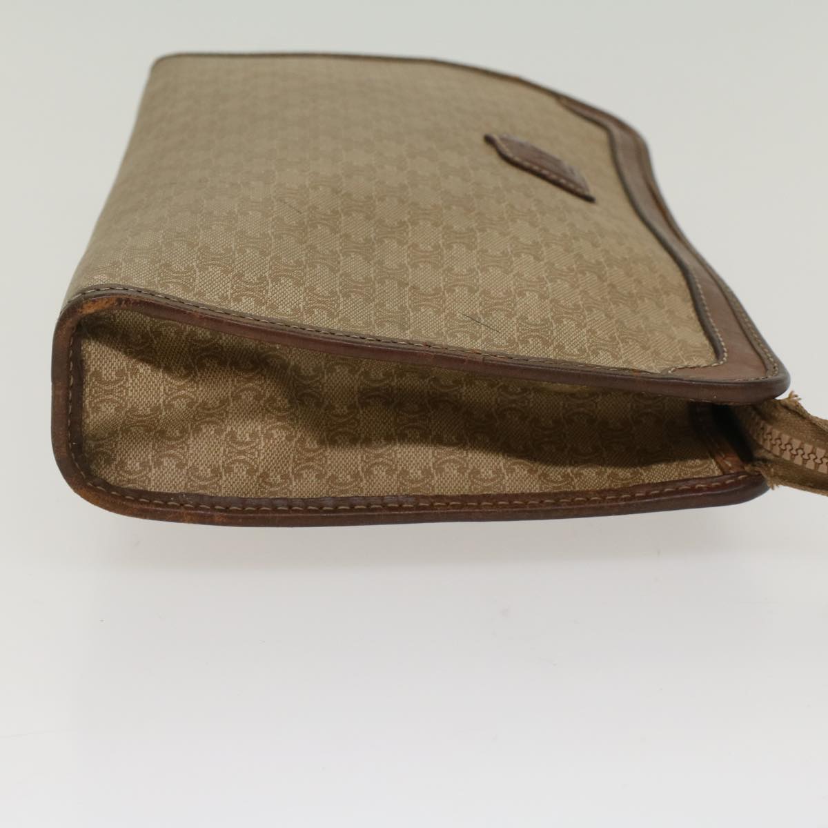 Luxury CELINE Macadam Canvas Clutch Bag Leather Beige  7544