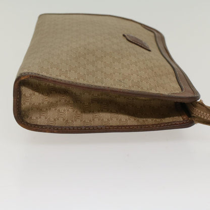Luxury CELINE Macadam Canvas Clutch Bag Leather Beige  7544