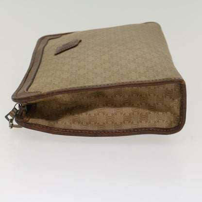 Luxury CELINE Macadam Canvas Clutch Bag Leather Beige  7544