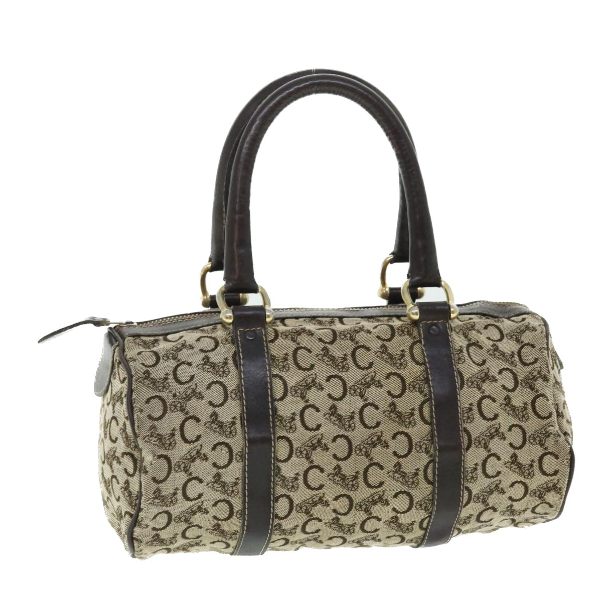 Luxury CELINE C Macadam Canvas Boston Bag Brown  7600