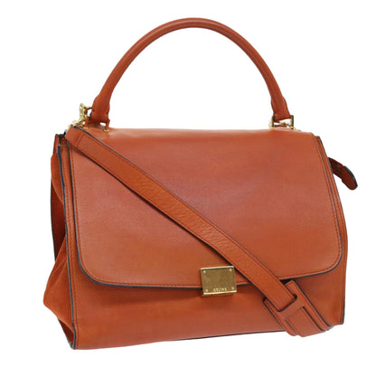 Luxury CELINE Shoulder Bag Leather 2way Orange  7869