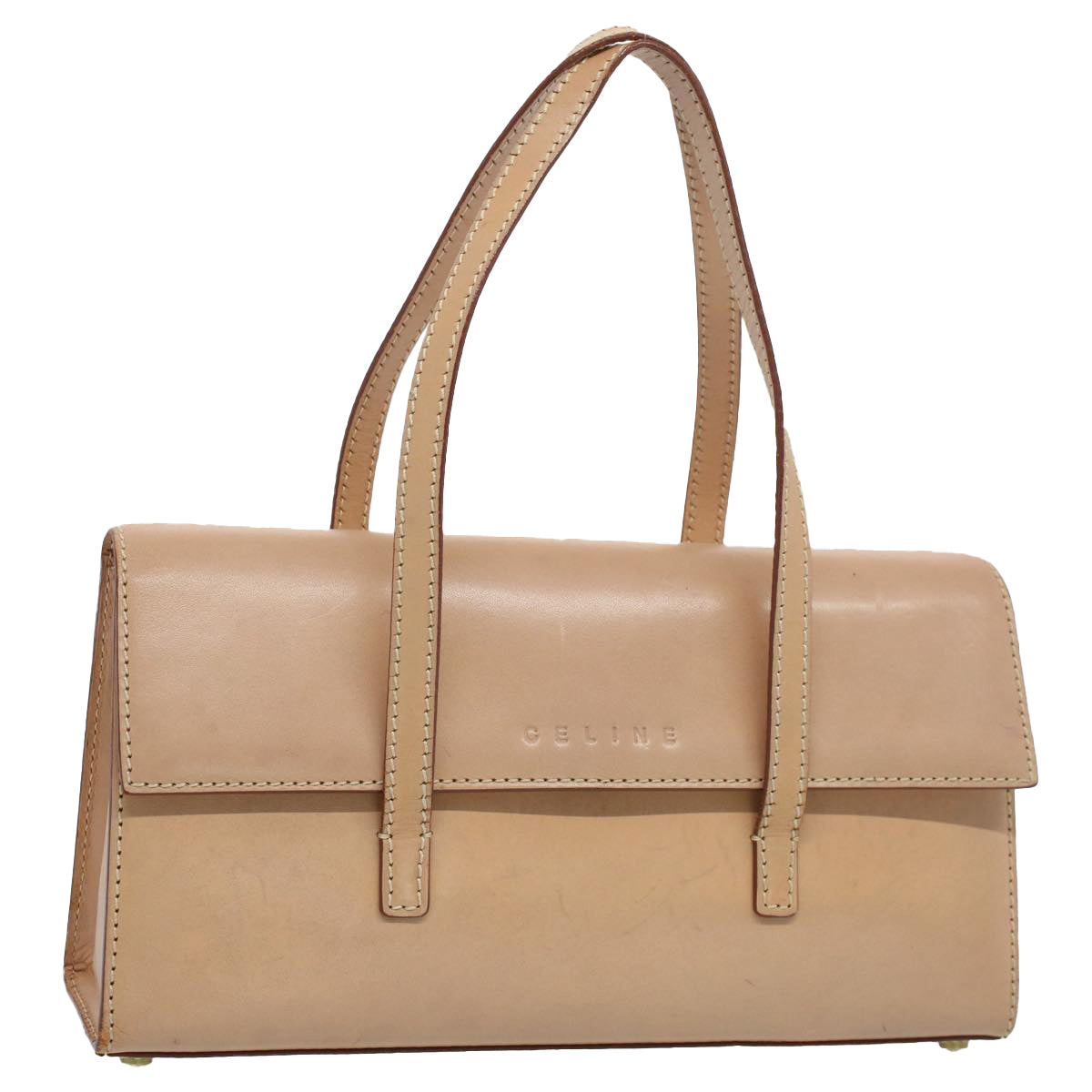 Luxury CELINE Shoulder Bag Leather Beige  7986