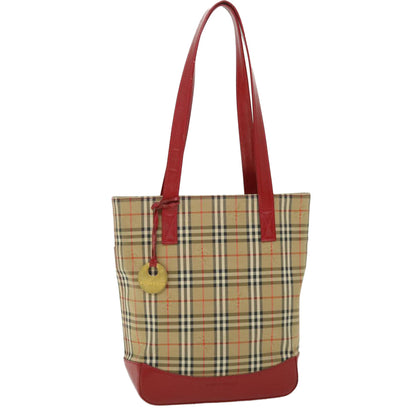 Luxury Burberry Nova Check Tote Bag Canvas Leather Red Beige black Auth bs8128