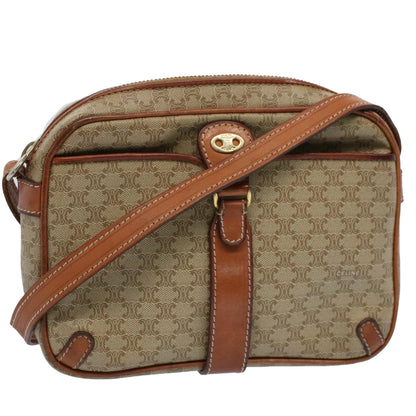 Luxury CELINE Macadam Canvas Shoulder Bag Leather Beige  8427