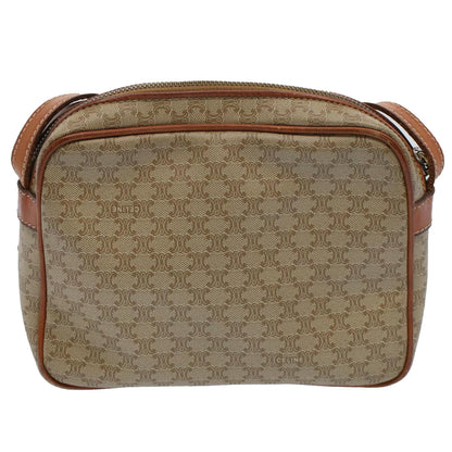 Luxury CELINE Macadam Canvas Shoulder Bag Leather Beige  8427