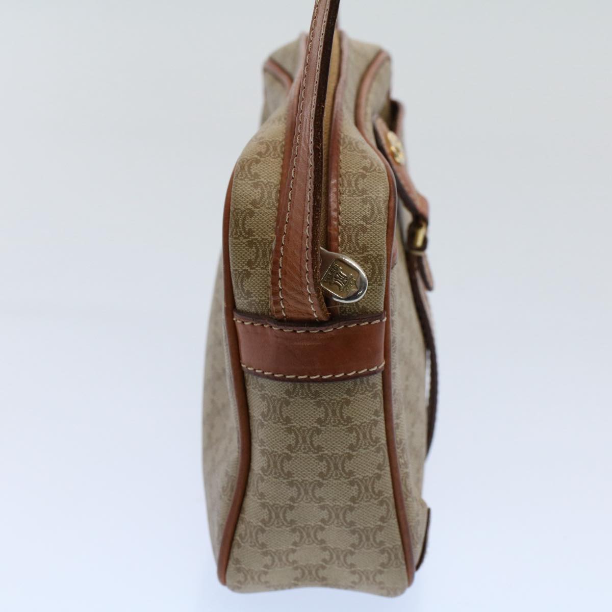 Luxury CELINE Macadam Canvas Shoulder Bag Leather Beige  8427