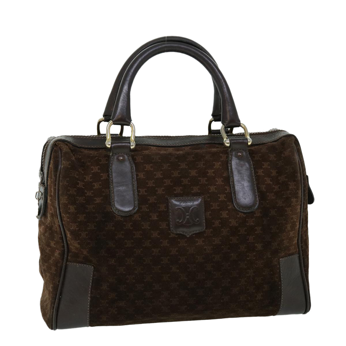 Luxury CELINE Macadam Canvas Boston Bag Leather Brown  8433