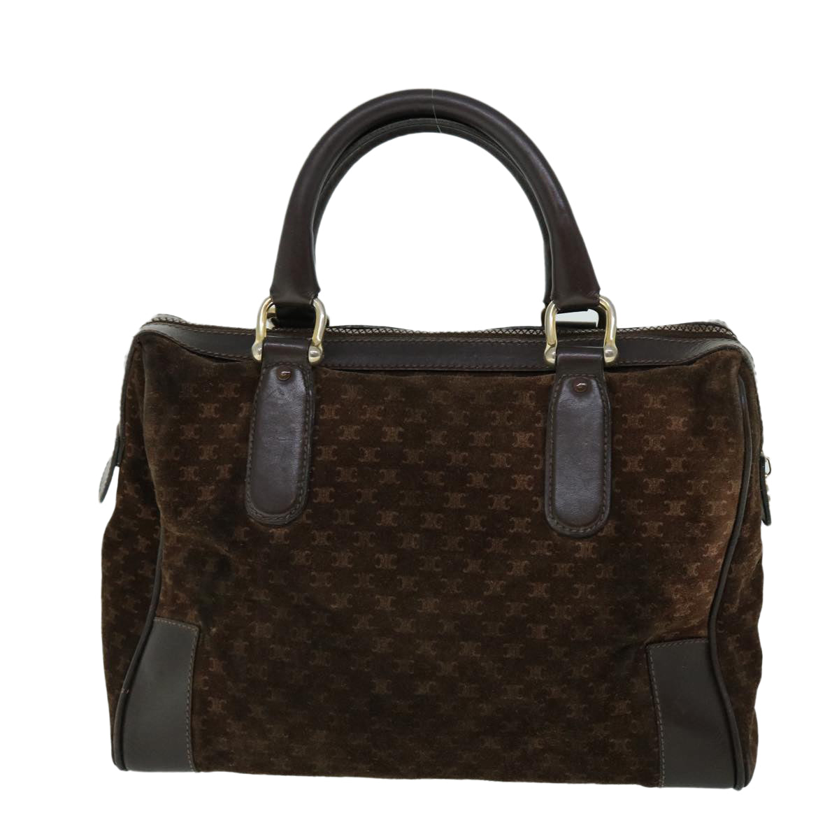 Luxury CELINE Macadam Canvas Boston Bag Leather Brown  8433