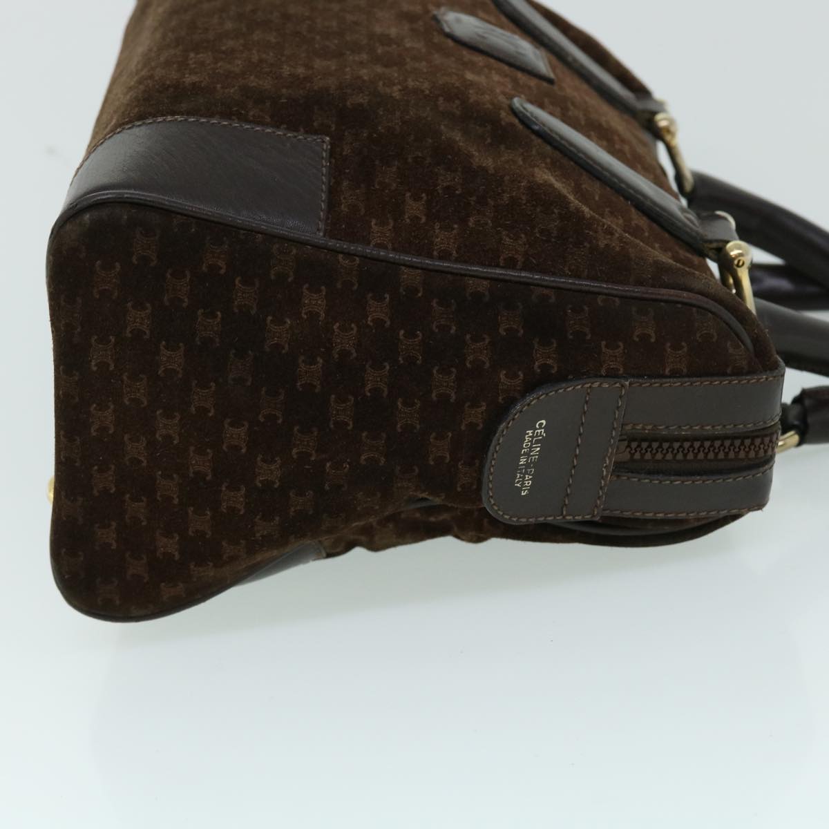 Luxury CELINE Macadam Canvas Boston Bag Leather Brown  8433