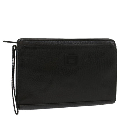 Luxury BurberrySs Clutch Bag Leather Black Auth bs8538