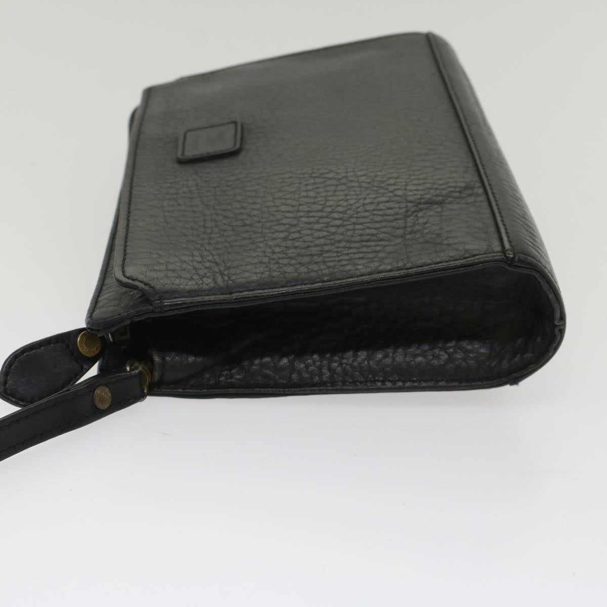 Luxury BurberrySs Clutch Bag Leather Black Auth bs8538
