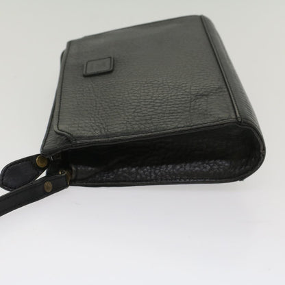 Luxury BurberrySs Clutch Bag Leather Black Auth bs8538