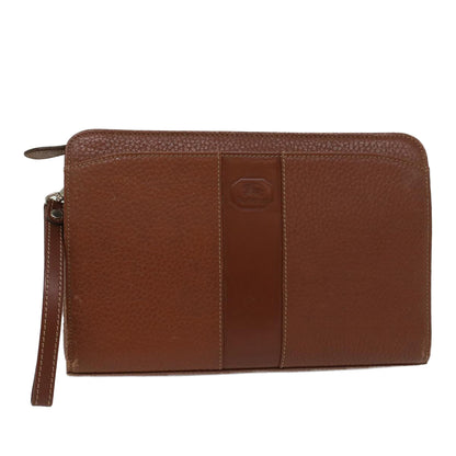 Luxury BurberrySs Clutch Bag Leather Brown Auth bs8539