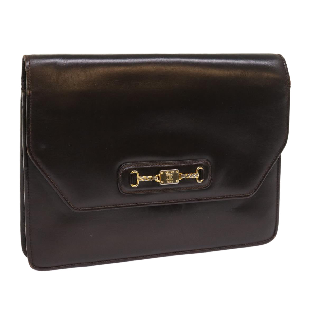 Luxury CELINE Clutch Bag Leather Brown  8620