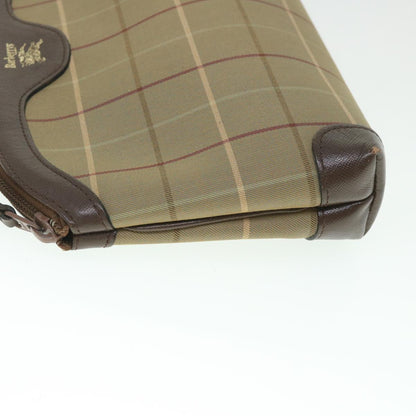 Luxury BurberrySs Nova Check Clutch Bag Nylon Canvas Brown Auth bs8723