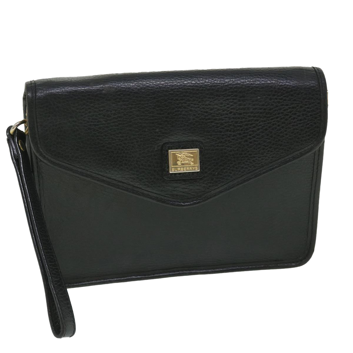 Luxury BurberrySs Clutch Bag Leather Black Auth bs8730