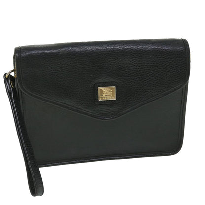 Luxury BurberrySs Clutch Bag Leather Black Auth bs8730