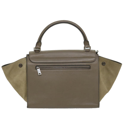 Luxury CELINE Trapeze Hand Bag Leather 2way Brown Gray  8887