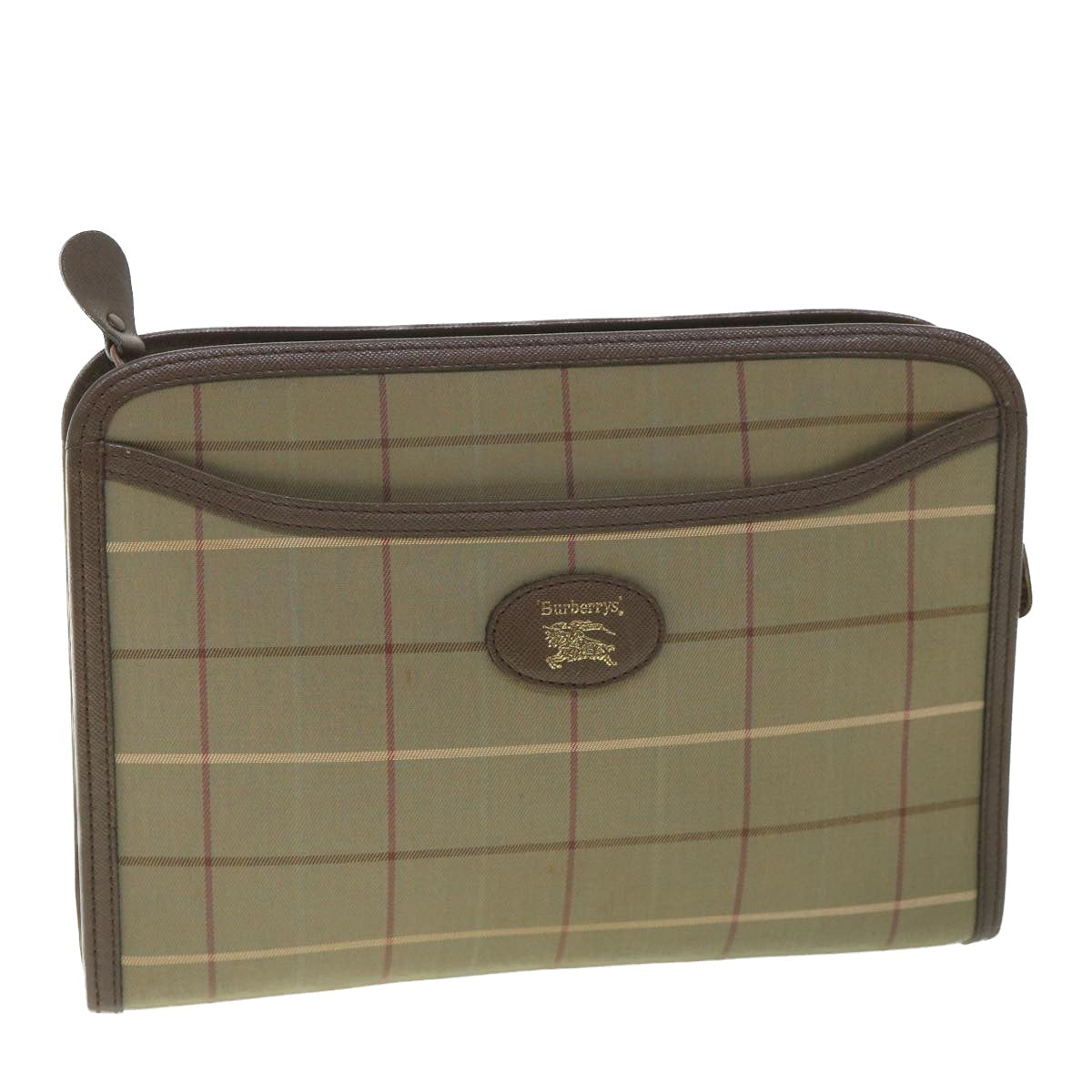 Luxury BurberrySs Nova Check Clutch Bag Nylon Canvas Brown Auth bs9091