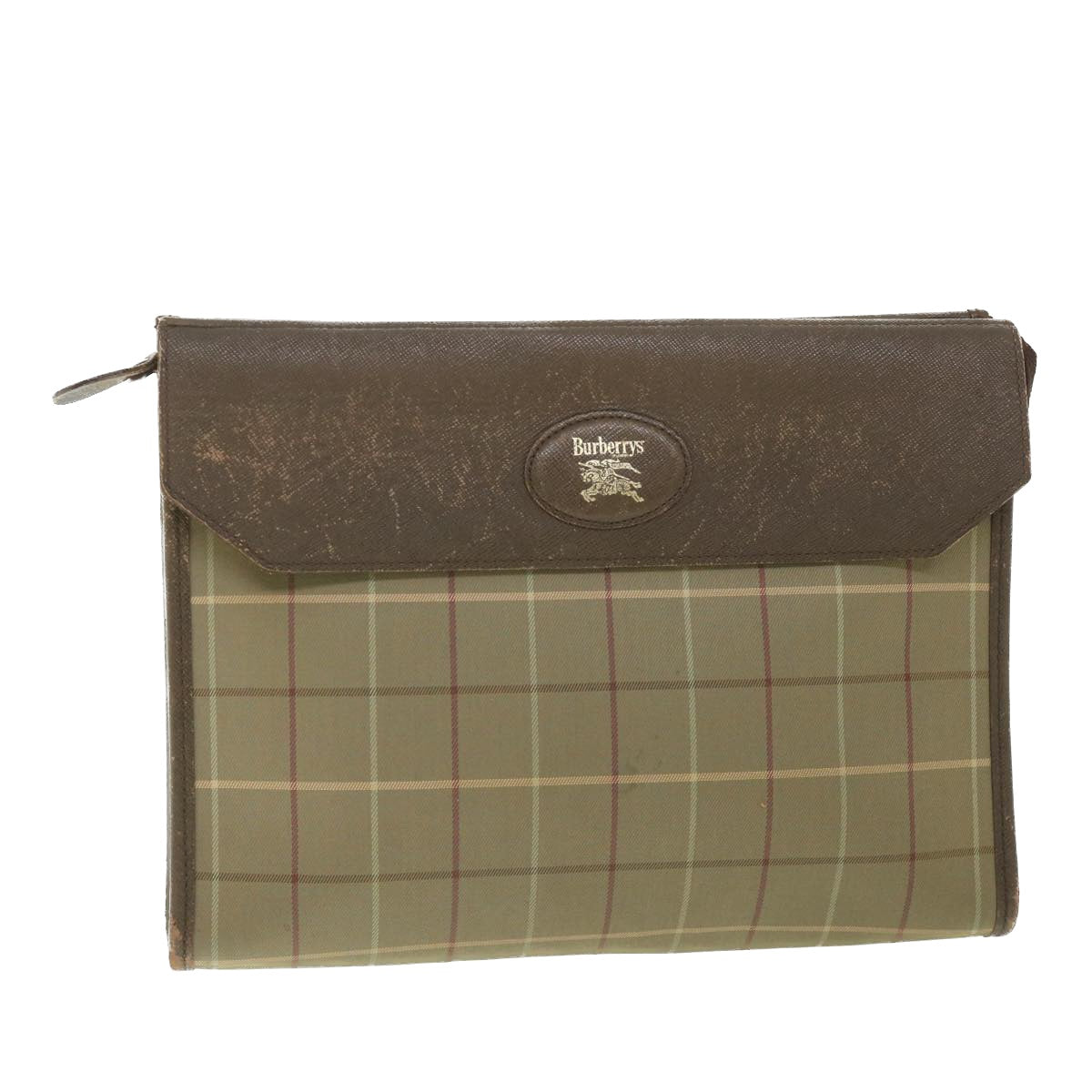 Luxury BurberrySs Nova Check Clutch Bag Nylon Canvas Brown Auth bs9092