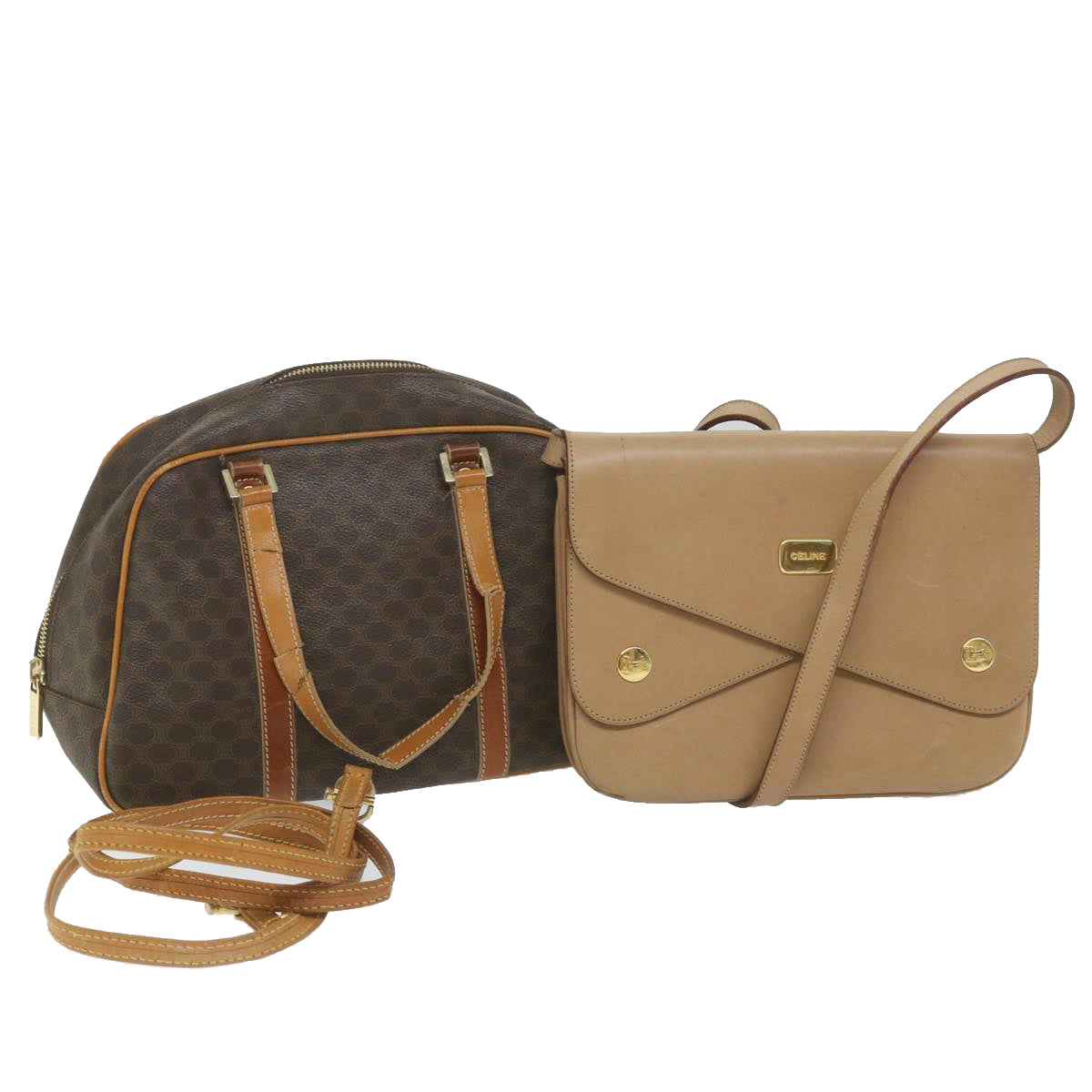 Luxury CELINE Macadam Canvas Shoulder Bag PVC Leather 2Set Beige Brown  9101