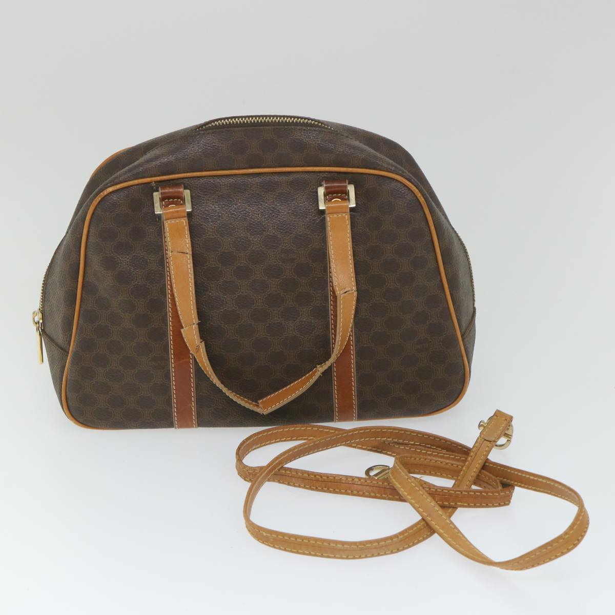 Luxury CELINE Macadam Canvas Shoulder Bag PVC Leather 2Set Beige Brown  9101