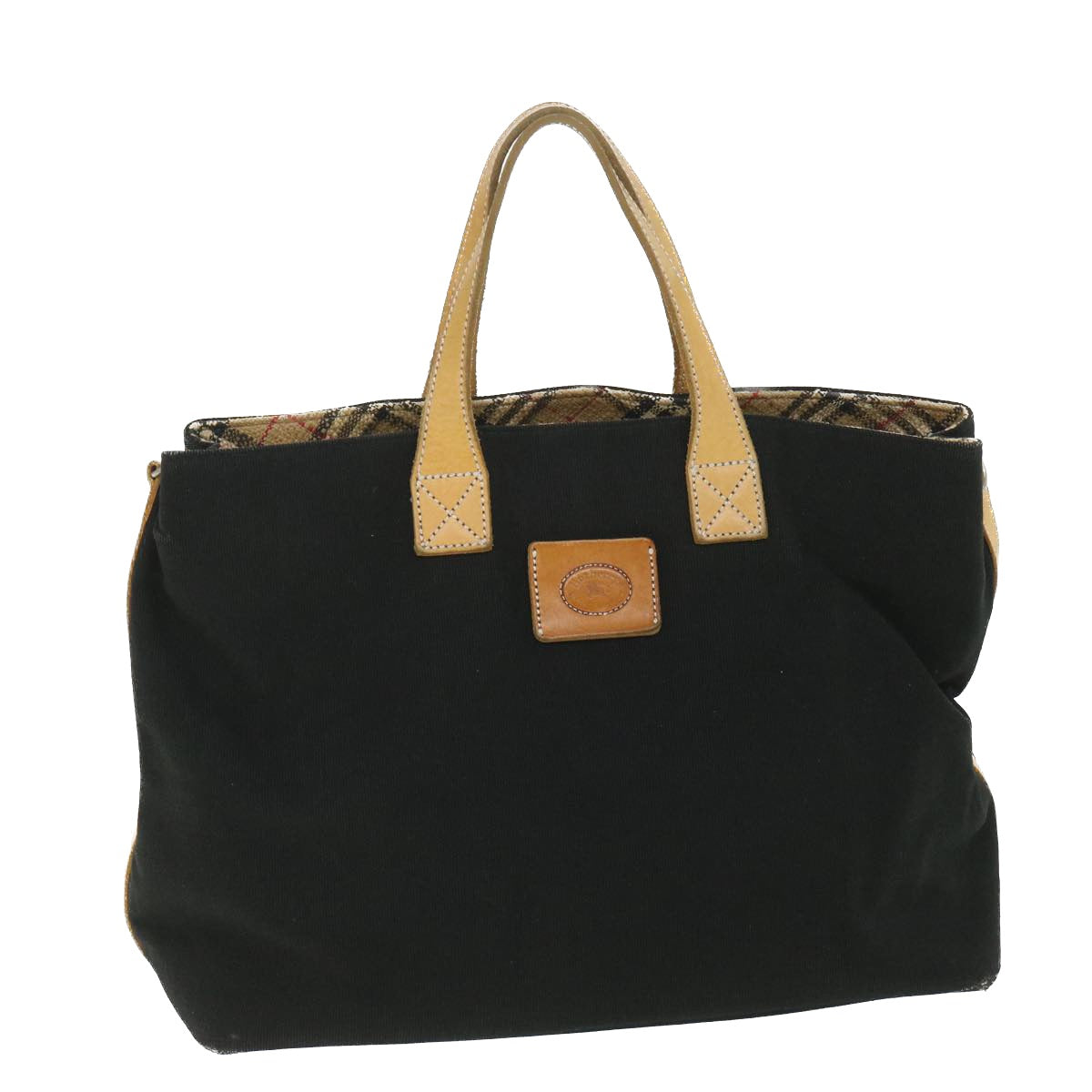 Luxury BurberrySs Blue Label Tote Bag Canvas Black Auth bs9105