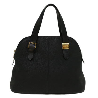 Luxury BurberrySs Hand Bag Leather Black Auth bs9530