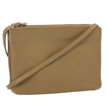 Luxury CELINE Trio PM Shoulder Bag Leather Beige  9583