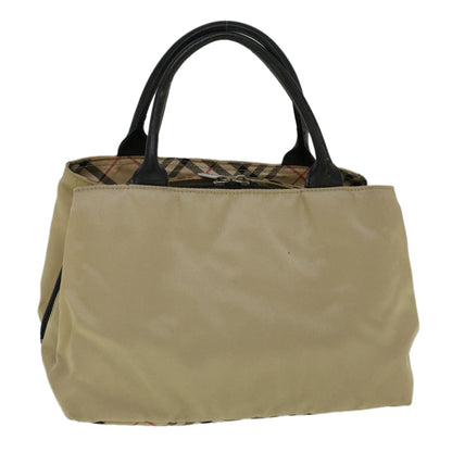 Luxury Burberry Nova Check Hand Bag Nylon Beige Auth bs9792
