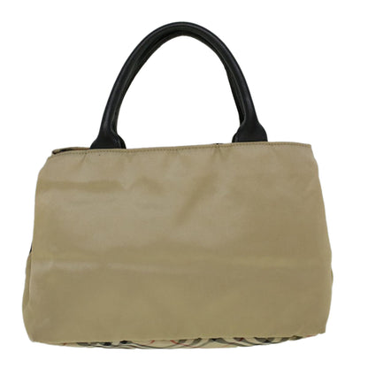 Luxury Burberry Nova Check Hand Bag Nylon Beige Auth bs9792