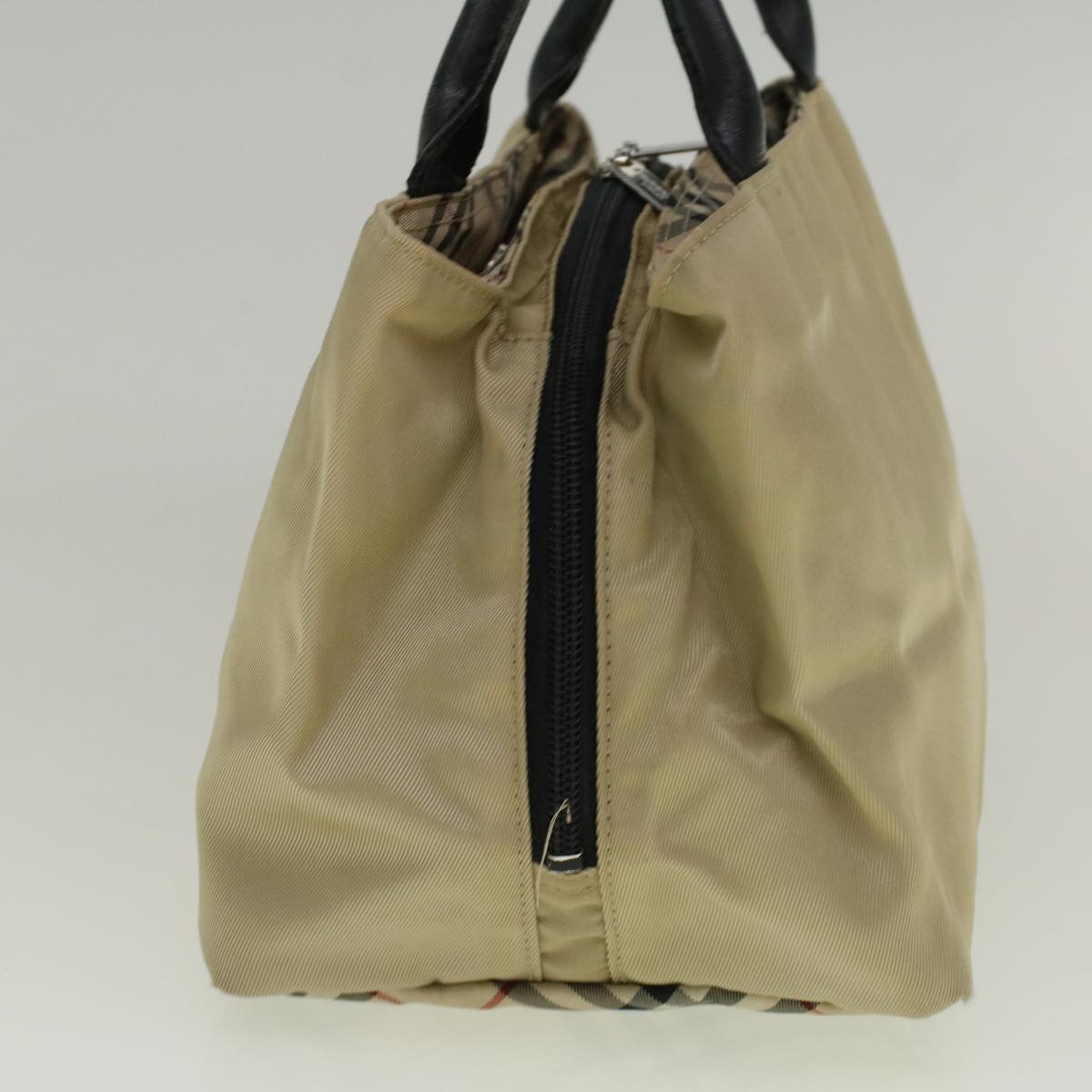 Luxury Burberry Nova Check Hand Bag Nylon Beige Auth bs9792
