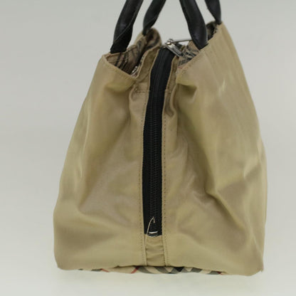 Luxury Burberry Nova Check Hand Bag Nylon Beige Auth bs9792