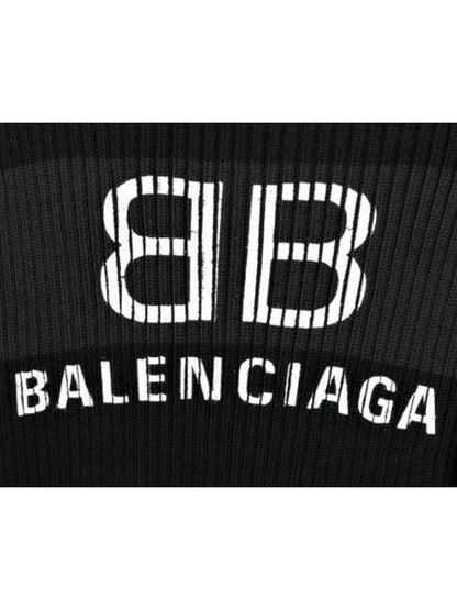 Luxury Balenciaga Trending 2025 Back BB Logo Stripe Cotton Knit Top Black