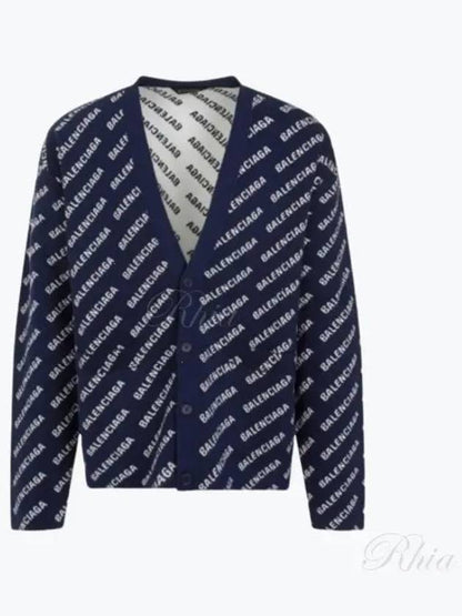 Luxury Balenciaga Trending 2025 Mini Allover Logo Knit Cardigan Blue