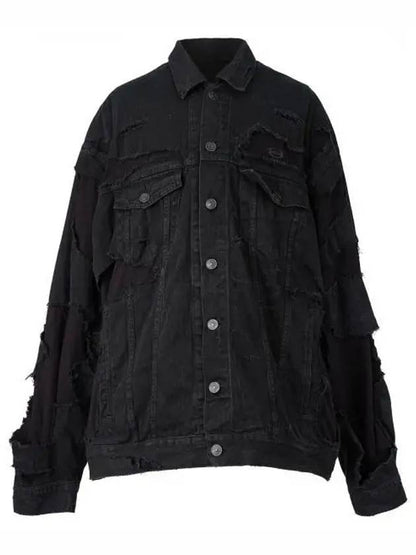 Luxury Balenciaga Trending 2025 Unity Sports Icon Patchwork Denim Jacket Black