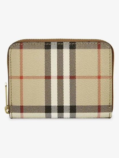 Luxury Burberry Check Leather Coin Wallet Beige