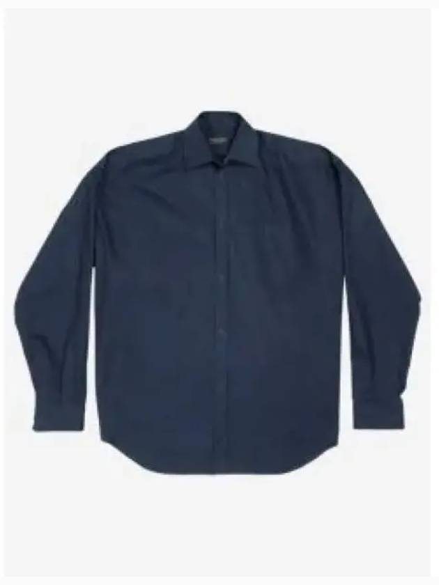 Luxury Balenciaga Trending 2025 Micro Canvas Oversized Cocoon Long Sleeve Shirt Midnight Blue
