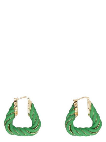 Luxury Bottega Veneta Twisted Triangle Hoop Earrings Green
