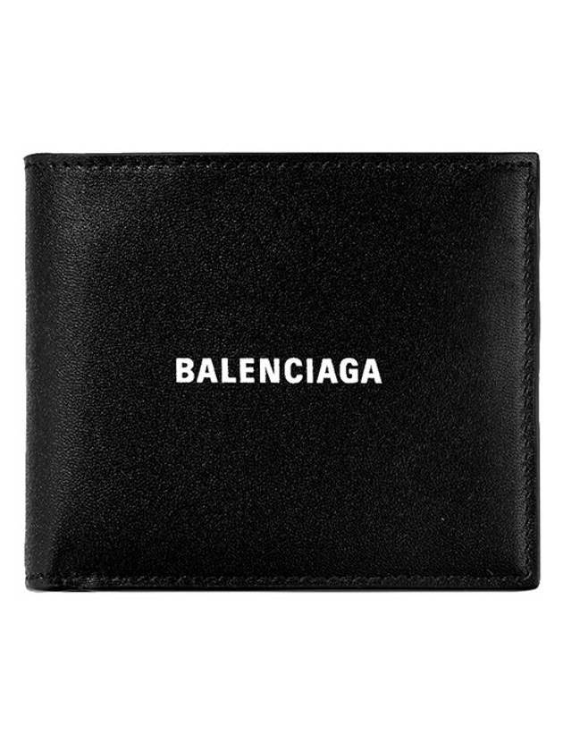 Luxury Balenciaga Trending 2025 Logo Print Leather Half Wallet Black