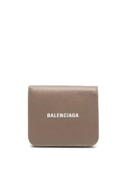 Luxury Balenciaga Trending 2025 Logo Coin Pocket Flap Half Wallet Brown