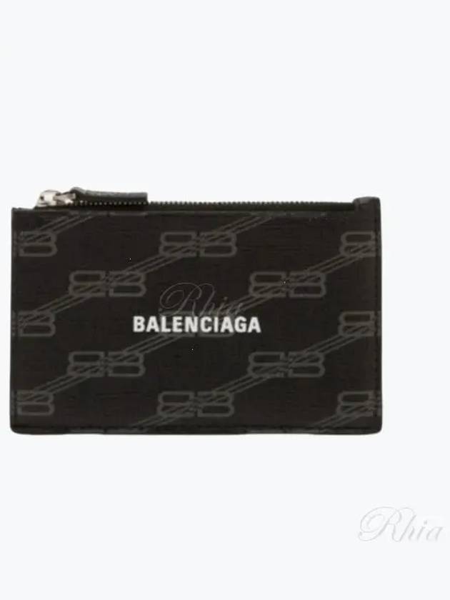 Luxury Balenciaga Trending 2025 BB Monogram Coated Canvas Coin Card Wallet Black