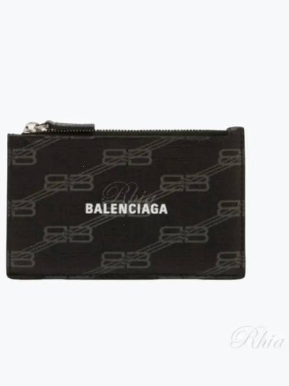 Luxury Balenciaga Trending 2025 BB Monogram Coated Canvas Coin Card Wallet Black