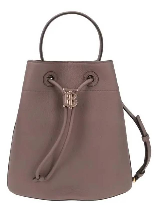 Luxury Burberry WoMen's Grainy Leather Small TB Bucket Bag Light Saddle Brown