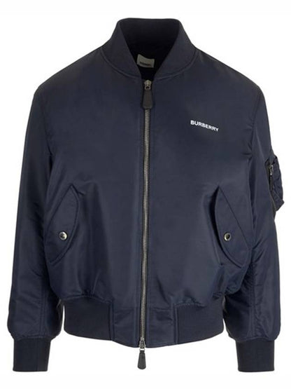 Luxury Burberry Men's Logo Print Nylon Bomber Jacket Smoke Navy