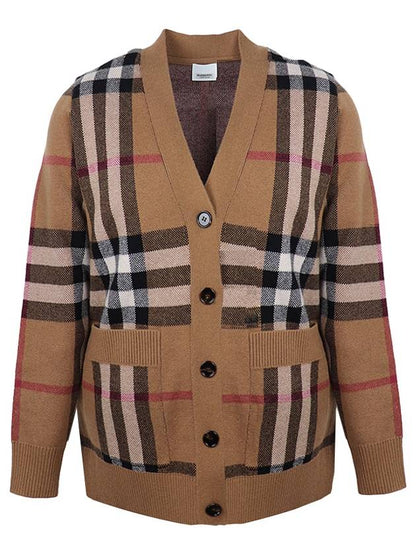 Luxury Burberry Check Wool Cashmere Cardigan Brown
