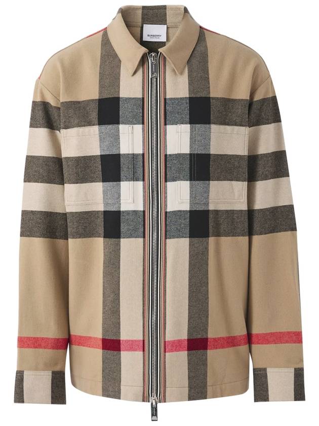 Luxury Burberry ExaGGerated Check Wool Cotton Overshirt Jacket Archive Beige